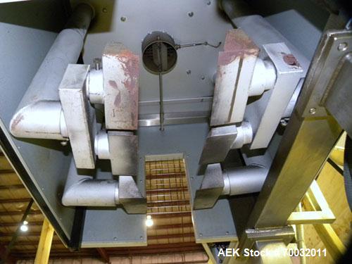 Used Sleevit Model 750 Shrink Tunnel. (4) Nozzles and 2 temperature zones. Tunnel 3/50/415 18A.Tunnel opening is 15" High x 6" Wide,with an adjustable gate now reducing opening to 5" high. The intern...