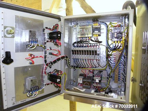 Used Sleevit Model 750 Shrink Tunnel. (4) Nozzles and 2 temperature zones. Tunnel 3/50/415 18A.Tunnel opening is 15" High x 6" Wide,with an adjustable gate now reducing opening to 5" high. The intern...