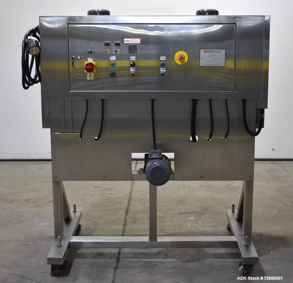 Used Tri Pack Shrink Tunnel Model HT-2. 5' Long tunnel, tunnel opening 9.87" wide x 13.78" high. Temperature range up to 400 degree F. Max tunnel elevation 42", tunnel elevation adjustment 10". Digit...