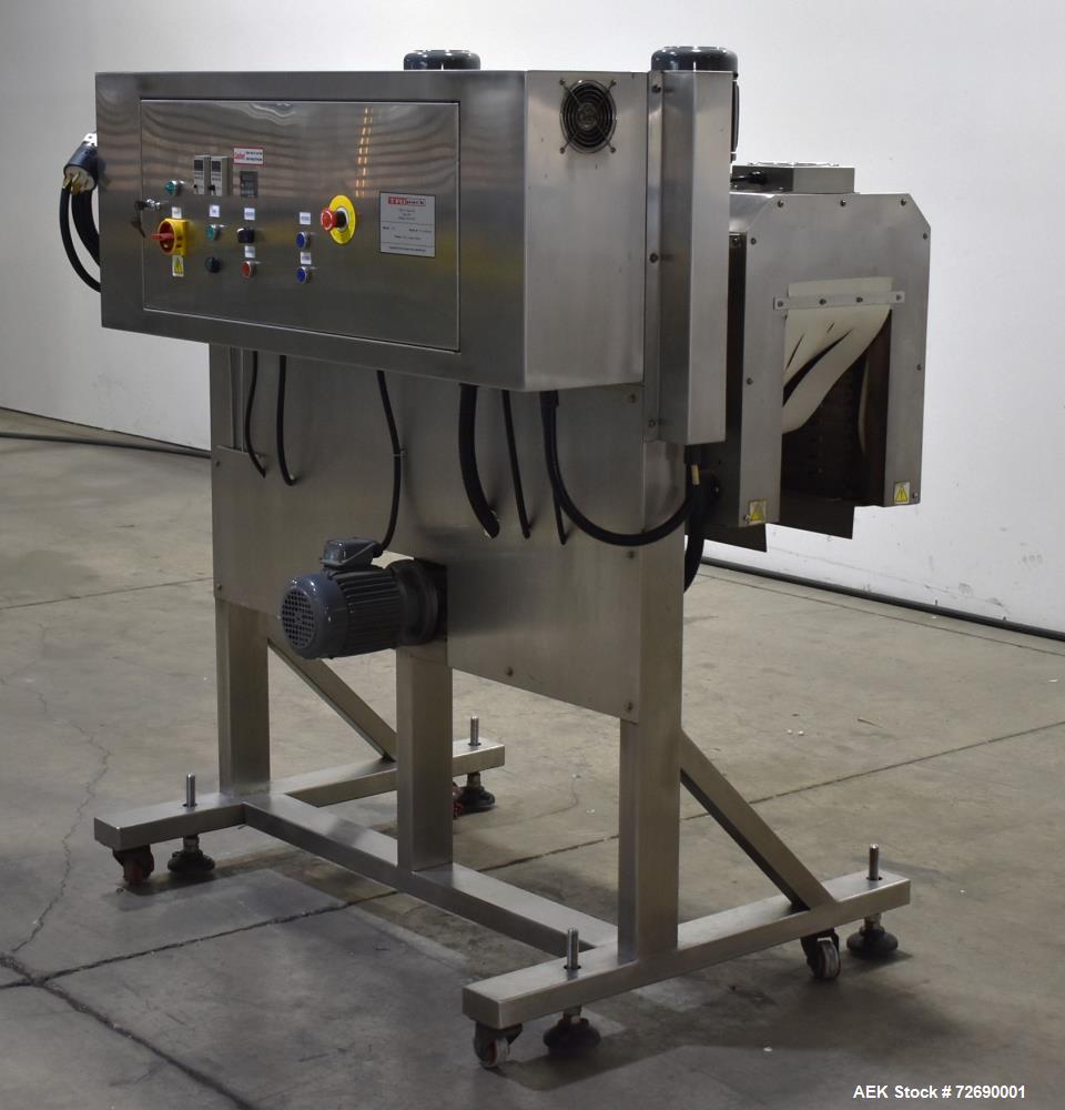 Used Tri Pack Shrink Tunnel Model HT-2. 5' Long tunnel, tunnel opening 9.87" wide x 13.78" high. Temperature range up to 400 degree F. Max tunnel elevation 42", tunnel elevation adjustment 10". Digit...