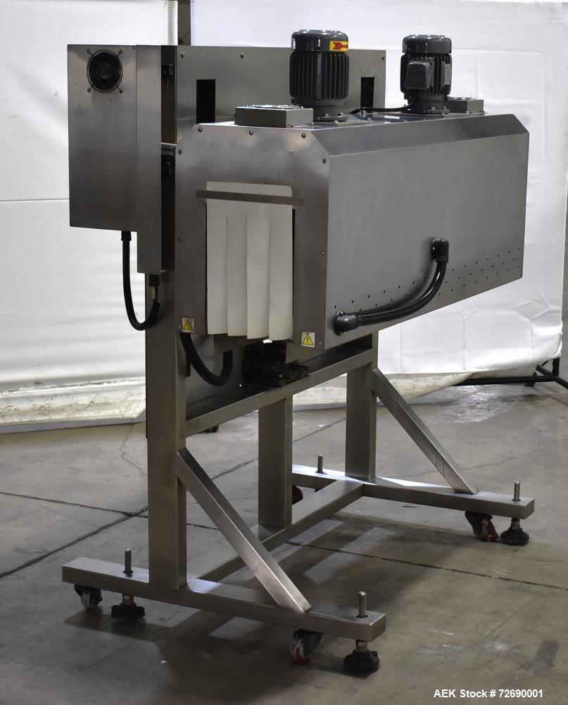 Used Tri Pack Shrink Tunnel Model HT-2. 5' Long tunnel, tunnel opening 9.87" wide x 13.78" high. Temperature range up to 400 degree F. Max tunnel elevation 42", tunnel elevation adjustment 10". Digit...