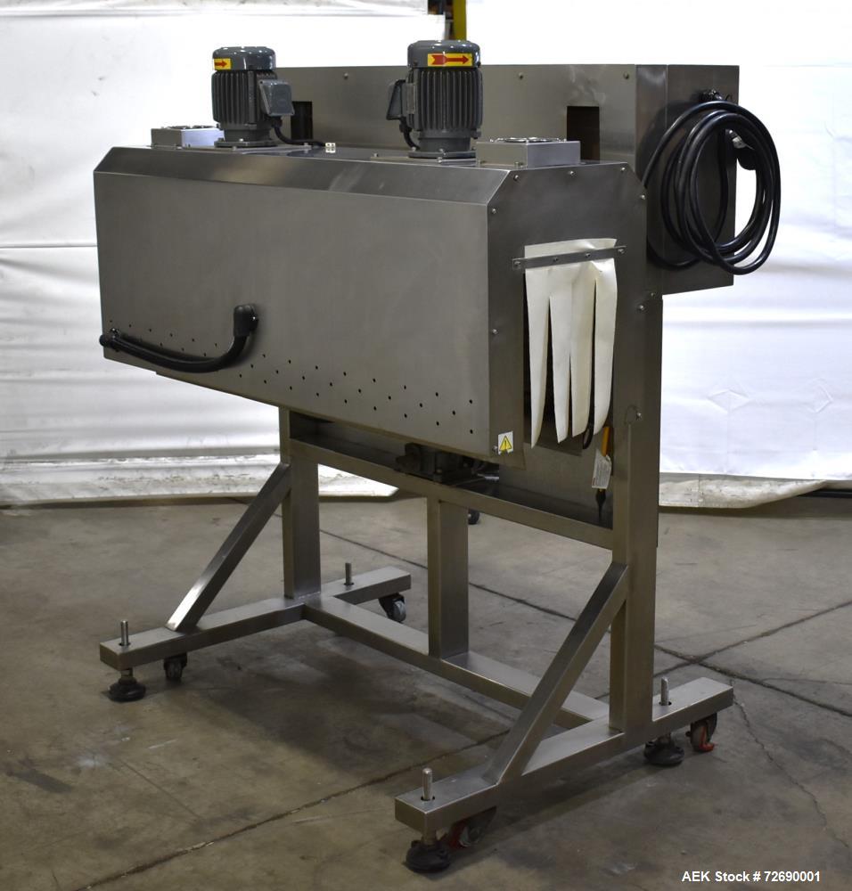 Used Tri Pack Shrink Tunnel Model HT-2. 5' Long tunnel, tunnel opening 9.87" wide x 13.78" high. Temperature range up to 400 degree F. Max tunnel elevation 42", tunnel elevation adjustment 10". Digit...