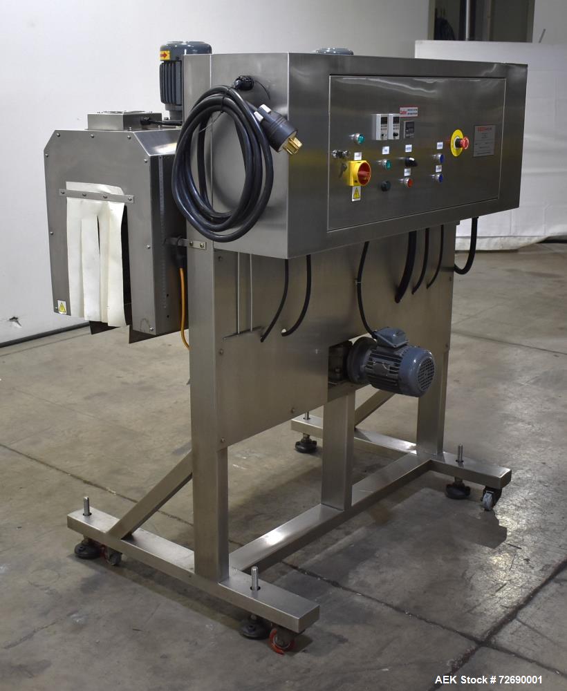 Used Tri Pack Shrink Tunnel Model HT-2. 5' Long tunnel, tunnel opening 9.87" wide x 13.78" high. Temperature range up to 400 degree F. Max tunnel elevation 42", tunnel elevation adjustment 10". Digit...