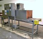 Used Great Lakes Shrink Tunnel, Model HVD-12-22-90-HP, Carbon Steel. Approximate 19’’ wide x 122’’ long solid belt, driven by a 1/2hp, 90 volt DC gear motor. Tunnel opening 25’’ wide x 17’’ tall x 90...