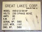 Used Great Lakes Shrink Tunnel, Model HVD-12-22-90-HP, Carbon Steel. Approximate 19’’ wide x 122’’ long solid belt, driven by a 1/2hp, 90 volt DC gear motor. Tunnel opening 25’’ wide x 17’’ tall x 90...