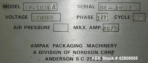 Used Ampak Shipmate II Model SF-1824A Vacuum Skin Packager. Has an 18” wide x 24” long platen size with an adjustable platen clearance of 6” to 18”. Film capacity 20” wide x 9” OD on 3” ID core. Plat...