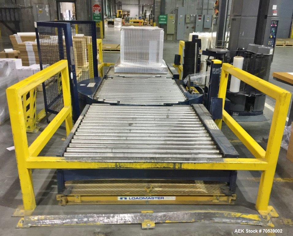 Used Lantech Auto Stretch Wrapper, Model Q Series Auto 3 Station. Powered conveyor infeed and discharge. Frame painted with Steel It application. 230-480 V / 3 ph / 60 Hz. 20" film. Includes OEM fenc...