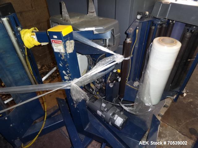 Used Lantech Auto Stretch Wrapper, Model Q Series Auto 3 Station. Powered conveyor infeed and discharge. Frame painted with Steel It application. 230-480 V / 3 ph / 60 Hz. 20" film. Includes OEM fenc...