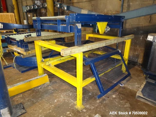 Used Lantech Auto Stretch Wrapper, Model Q Series Auto 3 Station. Powered conveyor infeed and discharge. Frame painted with Steel It application. 230-480 V / 3 ph / 60 Hz. 20" film. Includes OEM fenc...