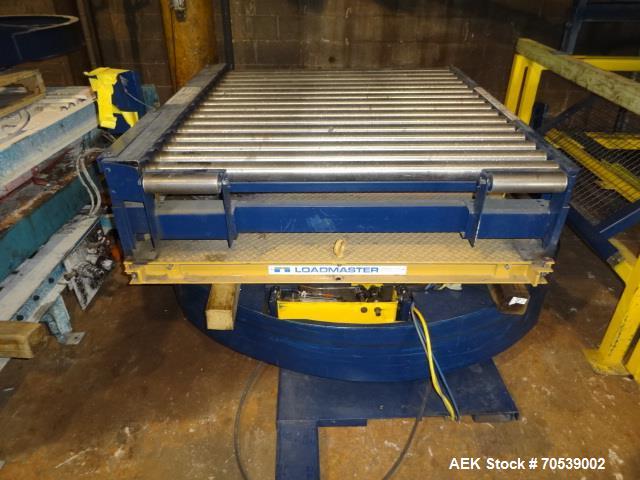 Used Lantech Auto Stretch Wrapper, Model Q Series Auto 3 Station. Powered conveyor infeed and discharge. Frame painted with Steel It application. 230-480 V / 3 ph / 60 Hz. 20" film. Includes OEM fenc...