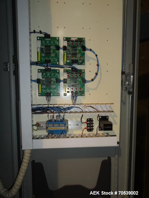 Used Lantech Auto Stretch Wrapper, Model Q Series Auto 3 Station. Powered conveyor infeed and discharge. Frame painted with Steel It application. 230-480 V / 3 ph / 60 Hz. 20" film. Includes OEM fenc...