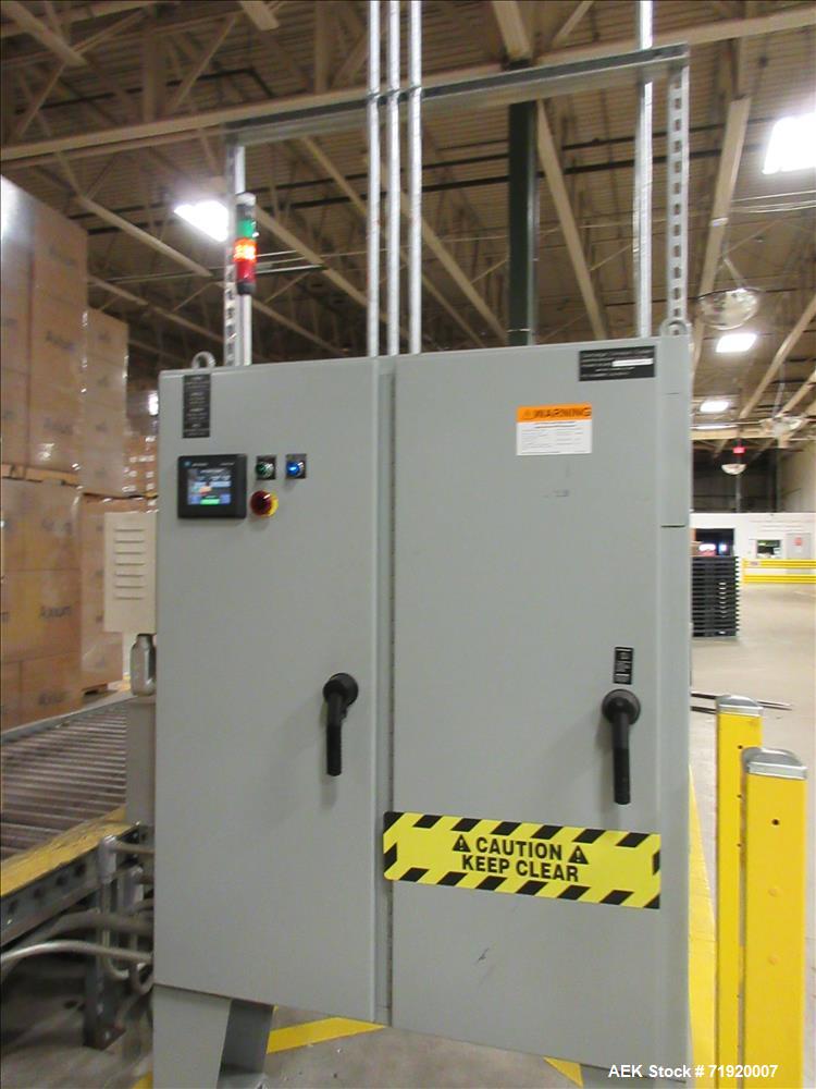 Used Lantech Model S-2500 Automatic Straddle Stretch Wrapper Line. Capable of speeds from 60 - 80 loads per hour (depending on application). Maximum load size: 58"L x 58"W x 80"H. Film delivery: 250%...