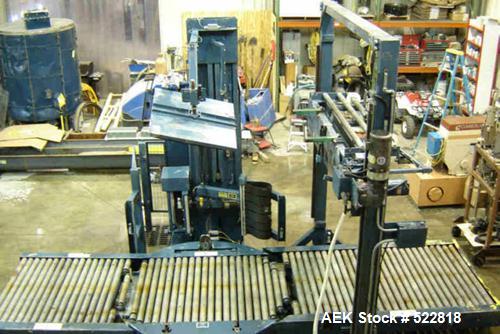 USED: Lantech stretch wrapper, series converted, products model SHASP.               Unit complete with Allen Bradley PLC, 10' powered chain driven live roller conveyor, auto stretch wrapping complet...