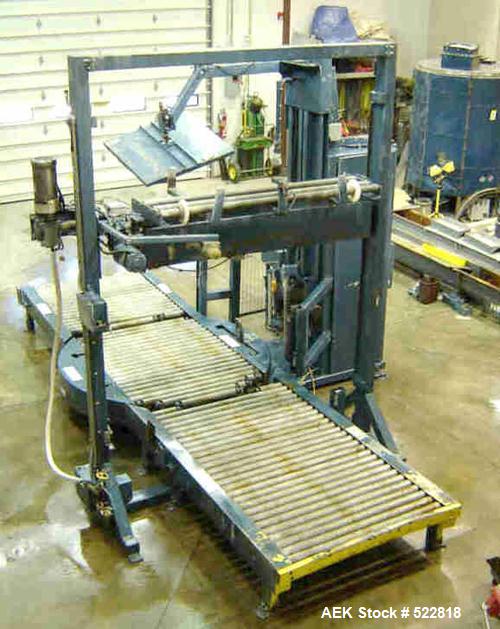 USED: Lantech stretch wrapper, series converted, products model SHASP.               Unit complete with Allen Bradley PLC, 10' powered chain driven live roller conveyor, auto stretch wrapping complet...