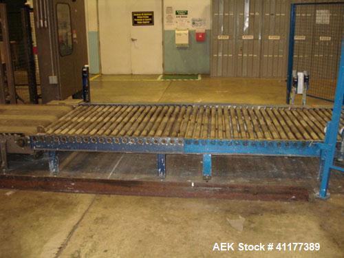 Used Cousins Automatic Stretch Wrapper, Model 7100-65-OHA. The Series 7100 fully automatic conveyorized overhead spiral stretch wrap systems will wrap up to 95 loads per hour, maximum load size 50” w...