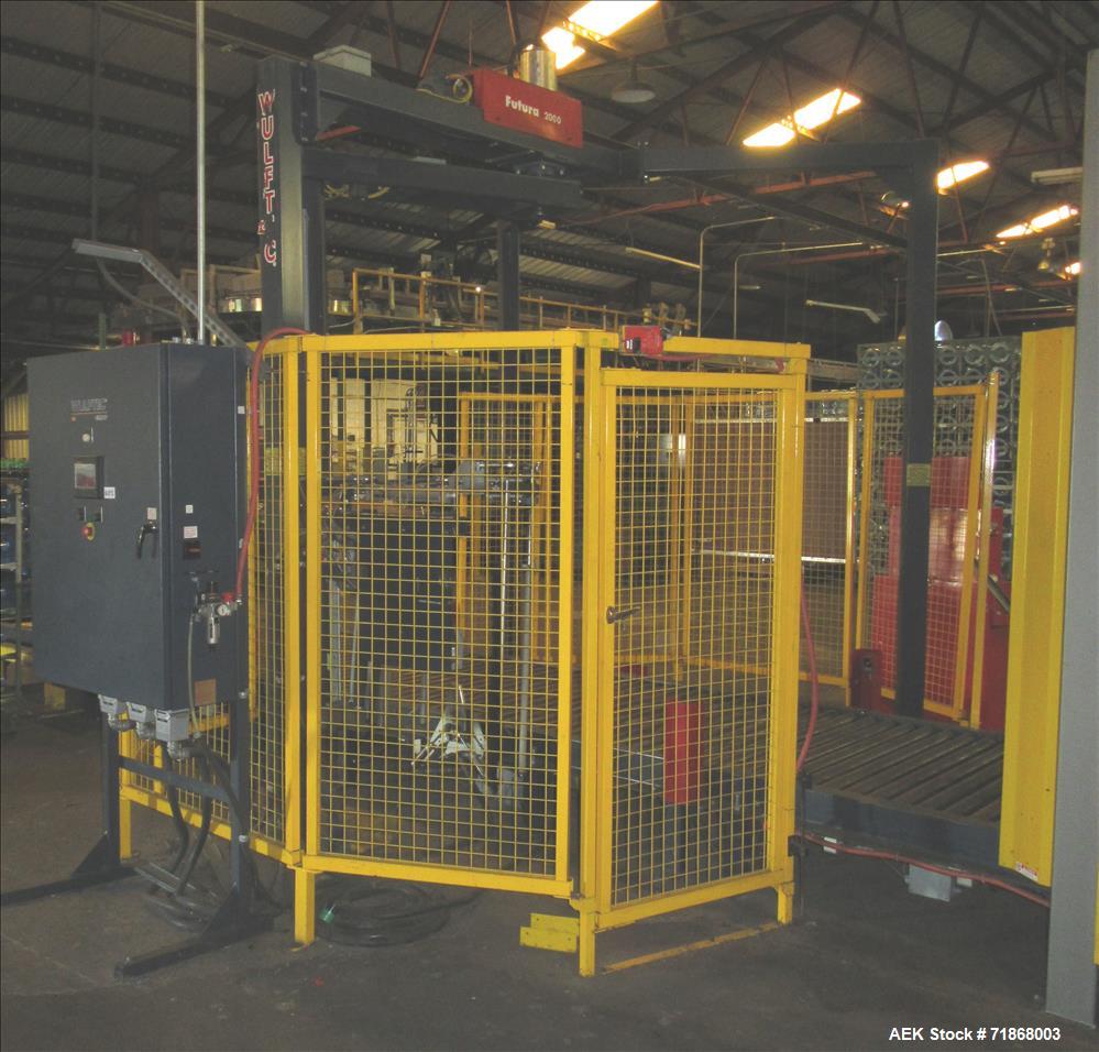 Used Wulftec Model WRT-150 Semi-automatic Rotary Arm (Orbital) Stretch Wrapper. Machine is capable of speeds up to 50 loads per hour. Has a maximum load size of 54" long x 54" wide x 80" high. Has va...