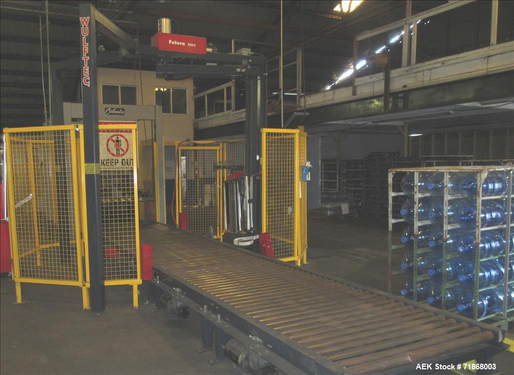 Used Wulftec Model WRT-150 Semi-automatic Rotary Arm (Orbital) Stretch Wrapper. Machine is capable of speeds up to 50 loads per hour. Has a maximum load size of 54" long x 54" wide x 80" high. Has va...