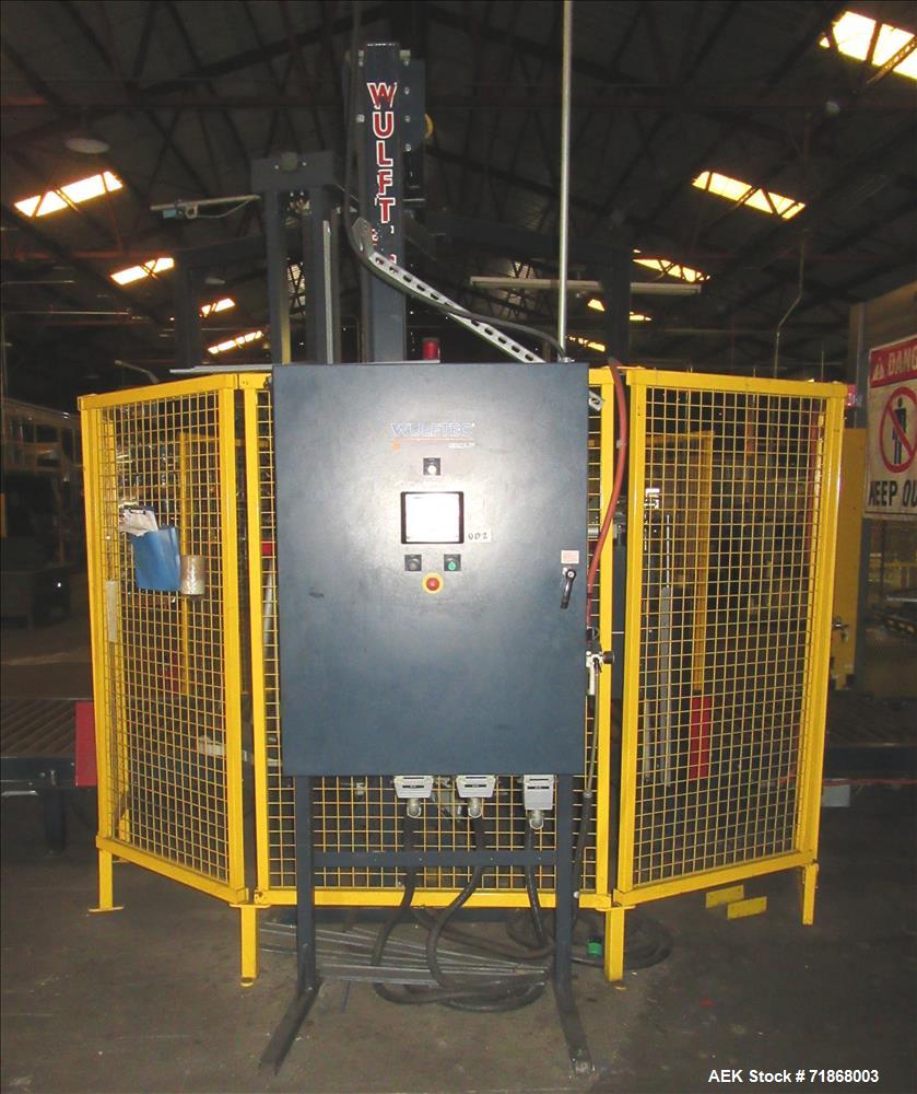 Used Wulftec Model WRT-150 Semi-automatic Rotary Arm (Orbital) Stretch Wrapper. Machine is capable of speeds up to 50 loads per hour. Has a maximum load size of 54" long x 54" wide x 80" high. Has va...