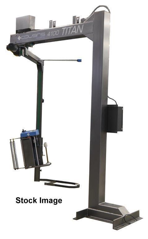 Used Industrial Stretch Wrapper – Cousins 4100-35-FA with Pre-Stretch Carriage – High-Efficiency Pallet Wrapping