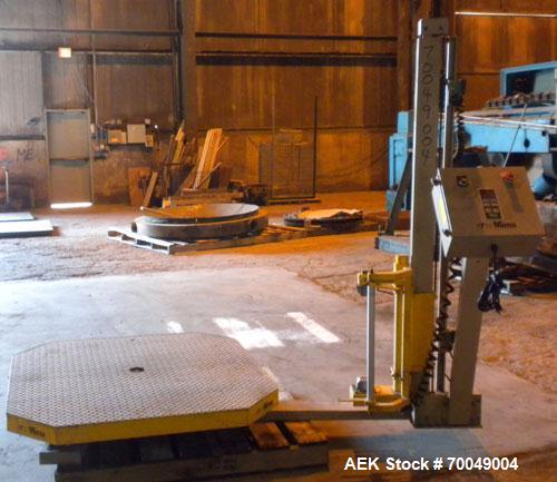 Used ITW Mima Little Giant Series Spiral Web Stretch Wrapper, Model LG-20, Carbon Steel. Up to 25 loads per hour. 48" x 48", 1/2 hp DC motorized turntable, output 8 rpm. 1/8 hp DC film elevator motor...