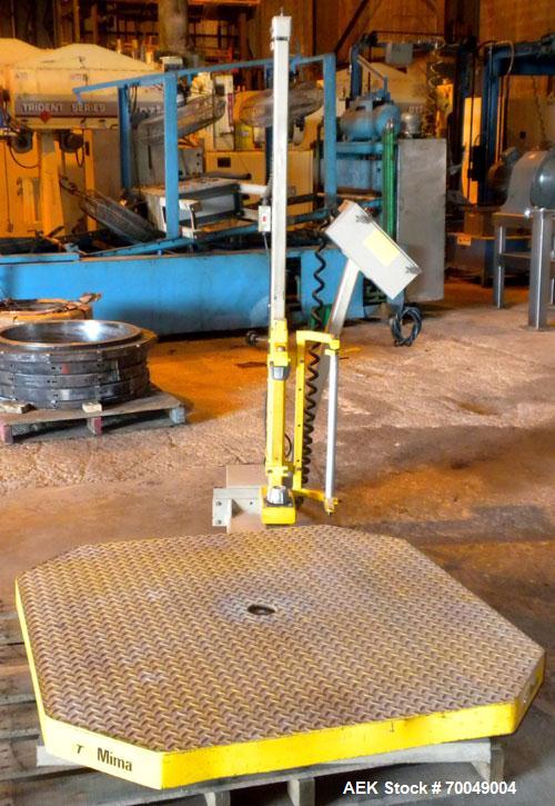 Used ITW Mima Little Giant Series Spiral Web Stretch Wrapper, Model LG-20, Carbon Steel. Up to 25 loads per hour. 48" x 48", 1/2 hp DC motorized turntable, output 8 rpm. 1/8 hp DC film elevator motor...