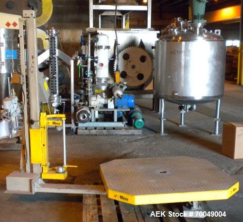 Used ITW Mima Little Giant Series Spiral Web Stretch Wrapper, Model LG-20, Carbon Steel. Up to 25 loads per hour. 48" x 48", 1/2 hp DC motorized turntable, output 8 rpm. 1/8 hp DC film elevator motor...