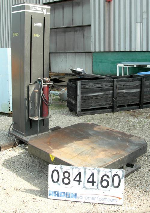 Used Infra-Pak Platform Stretch Wrapper, Model HKHP. Maximum load size 50" wide x 50" long x 80" tall, 4000 pounds. Average cycle time 2 minutes. Table driven by an approximate 1/2 HP gearmotor.