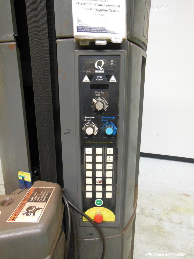 Used Lantech Q300 semi automatic stretch wrapper. Low Profile unit capable of speeds from 25-35 loads per hour. Maximum load size 73 1/2", height 80", weight 4000pounds. 65" diameter turntable driven...