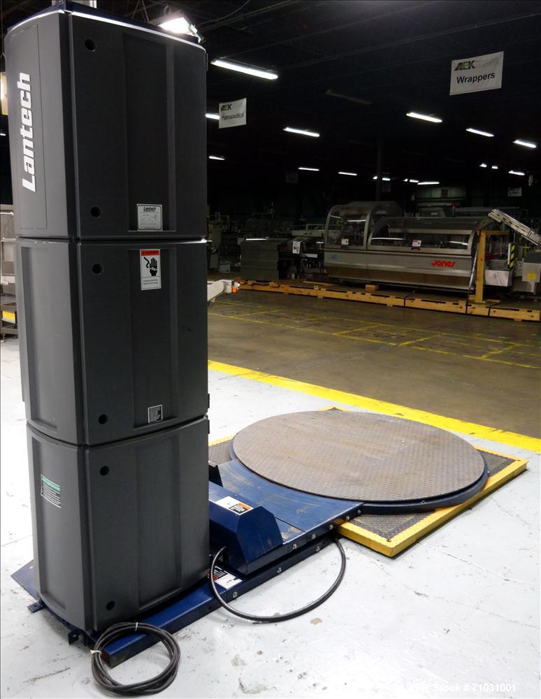 Used Lantech Q300 Semi-Automatic Pallet Stretch Wrap Machine. Capable of up to 35 loads per hour. Maximum Load: Diagonal: 72", Height: 80", Weight: 4000 lbs., Maximum roll diameter of 10", with 20" f...