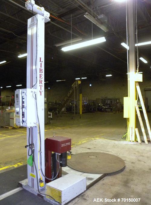 Used Liberty Industries Series 500 Plus Semi-Automatic Stretch Wrapper. Capable of up to 30 loads per hour for spiral applicators. Includes a Max series pre-stretch film delivery system, control pane...