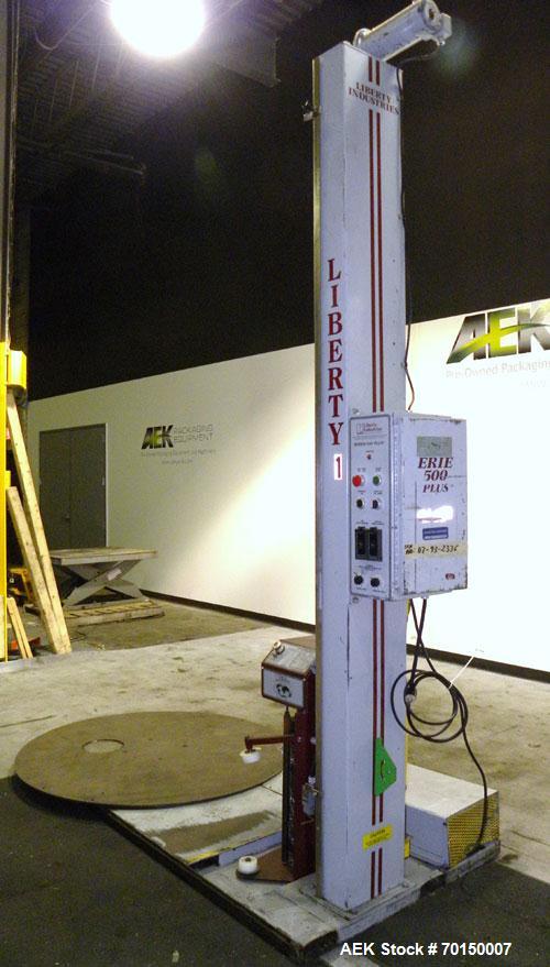 Used Liberty Industries Series 500 Plus Semi-Automatic Stretch Wrapper. Capable of up to 30 loads per hour for spiral applicators. Includes a Max series pre-stretch film delivery system, control pane...