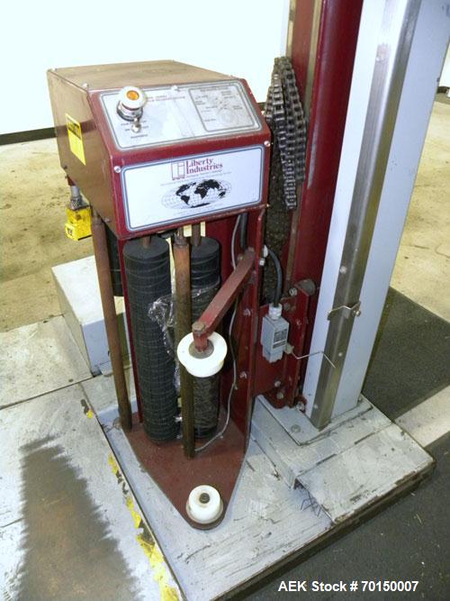 Used Liberty Industries Series 500 Plus Semi-Automatic Stretch Wrapper. Capable of up to 30 loads per hour for spiral applicators. Includes a Max series pre-stretch film delivery system, control pane...