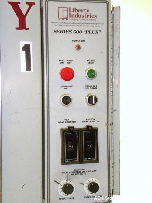 Used Liberty Industries Series 500 Plus Semi-Automatic Stretch Wrapper. Capable of up to 30 loads per hour for spiral applicators. Includes a Max series pre-stretch film delivery system, control pane...