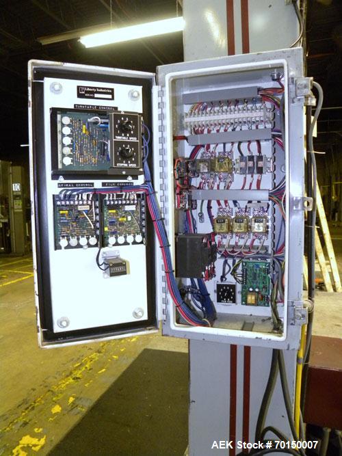 Used Liberty Industries Series 500 Plus Semi-Automatic Stretch Wrapper. Capable of up to 30 loads per hour for spiral applicators. Includes a Max series pre-stretch film delivery system, control pane...