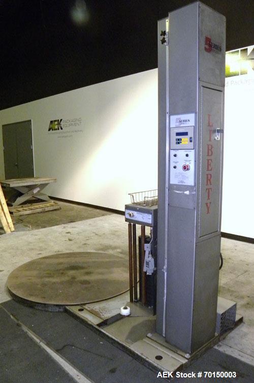 Used Liberty Industries Series 5.1 Semi-Automatic Stretch Wrapper. Capable of up to 30 loads per hour for spiral applicators. Includes a Pace series pre-stretch film delivery system, L70 controls, an...