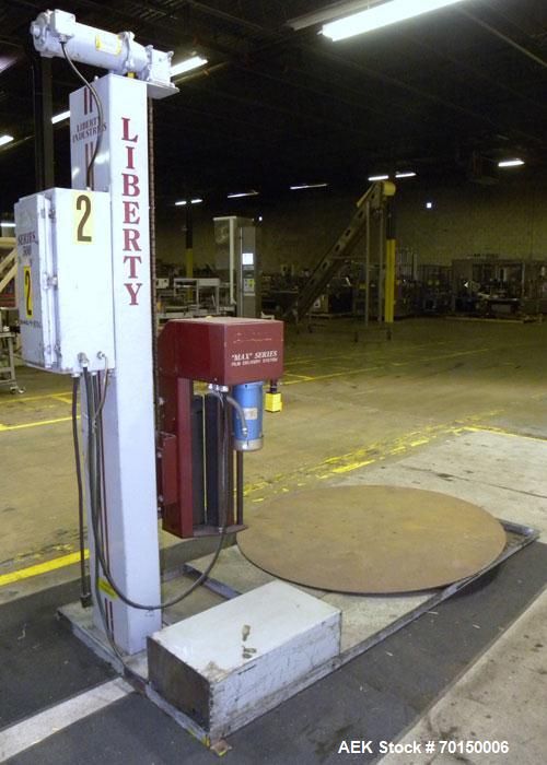 Used Liberty Industries Series 500 Plus Semi-Automatic Stretch Wrapper. Capable of up to 30 loads per hour for spiral applicators. Includes a Max series pre-stretch film delivery system, control pane...