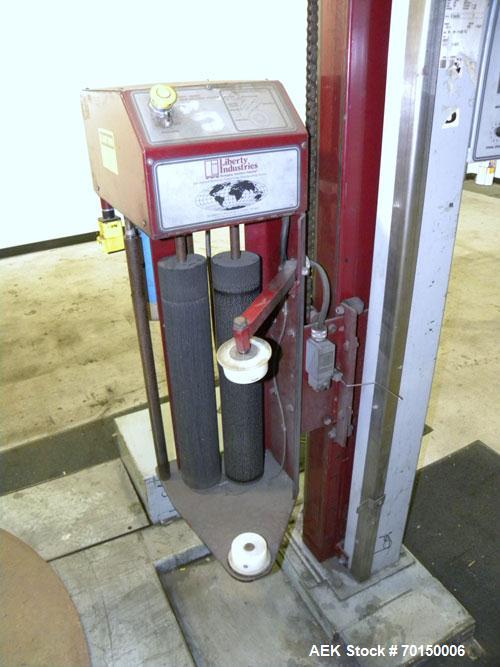 Used Liberty Industries Series 500 Plus Semi-Automatic Stretch Wrapper. Capable of up to 30 loads per hour for spiral applicators. Includes a Max series pre-stretch film delivery system, control pane...