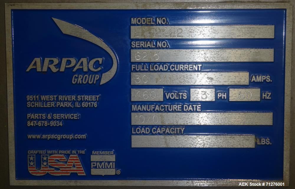 Used Arpac Intermittent Motion End-Load Tray/Case Erector and Packer