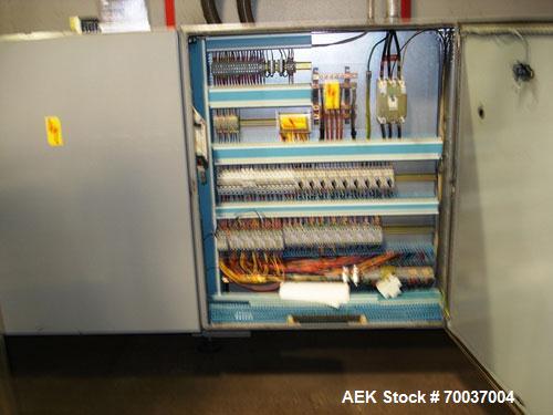 Used CERMEX Tray/Pad Shrinkwrapper, Model TSP70. Integrated tray/shrink machine capable of applying registered film at speeds up to 30 trays per minute on 12 and 24 packs. Includes Nordson 3400 hot m...