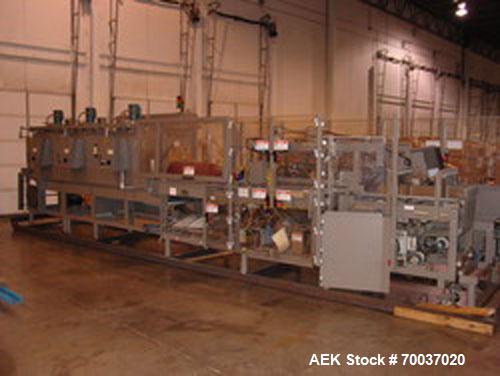 Used Douglas High Speed Bundler, Model MW7-1124 Multi Wrapper. Dual lane, 70 cycle/minute. 480 VAC, 60 hz. Machine has very low operating hours, approximately 200. Machine bundles 4 packs of 2.361" d...