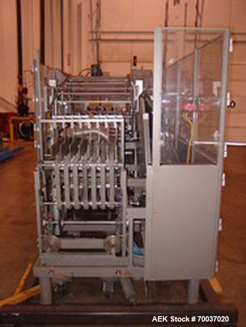 Used Douglas High Speed Bundler, Model MW7-1124 Multi Wrapper. Dual lane, 70 cycle/minute. 480 VAC, 60 hz. Machine has very low operating hours, approximately 200. Machine bundles 4 packs of 2.361" d...