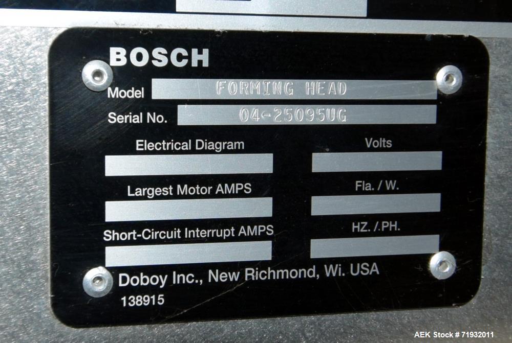 Used- Bosch-Doboy Model 7510 Single Head Tray Former.