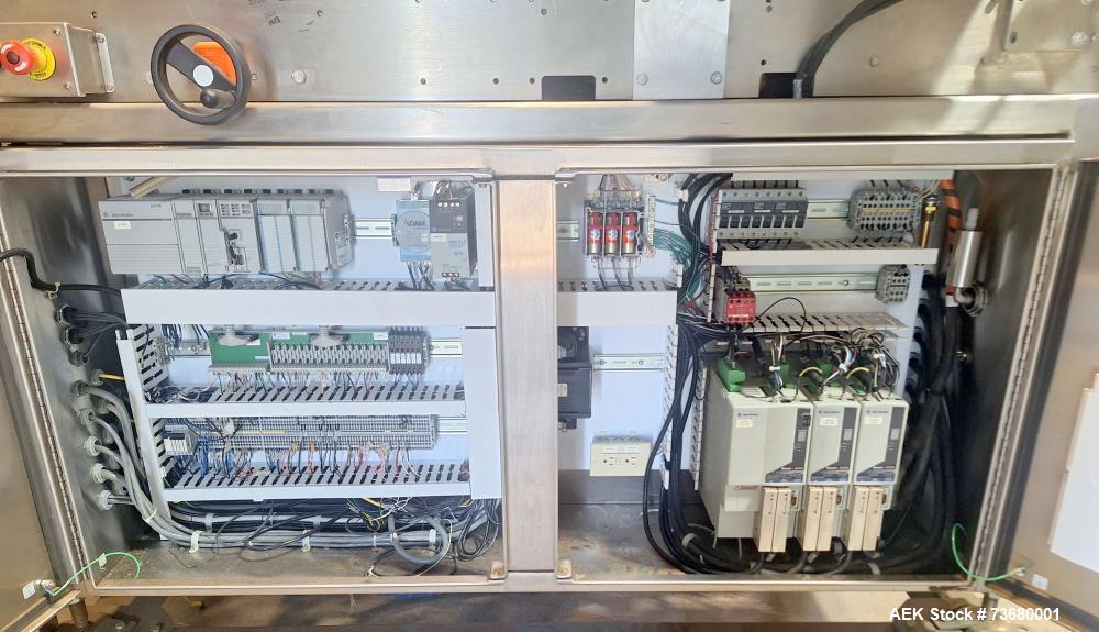Used Delkor Automatic Hot Melt Glue Tray Former, Model TFS. Machine is rated for speeds up to 80 trays per minute (depending on product and package sizes). Has a layflat tray size range of: 5" to 25"...