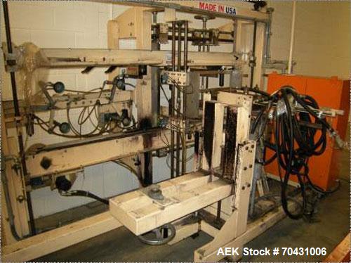 Used Marq Packaging Model HPT-LF/LH/AB Tray Forming System with extended blank magazine with powered chain drive, AB Dtam HMI. Missing and will require an AB PLC 504 installed by others. Hydraulic po...