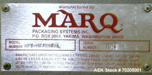 Used Marq Model HPT-MF/RH/DL High Performance Medium Frame Tray Former. Machine is capable of speeds up to 15 trays per minute.Direct Logics PLC and Nordson Problue 10 hot melt glue system. Has a tra...