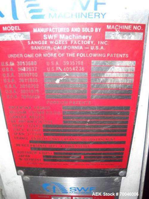 Used SWF IT4 Tray Former capable of 25 trays per minute. Has a Tray Size Range: length 7" - 34", width 8-1/8" - 22", depth 1" - 12" (with proper change parts). Knockdown Case Range: length 10-1/2" - ...