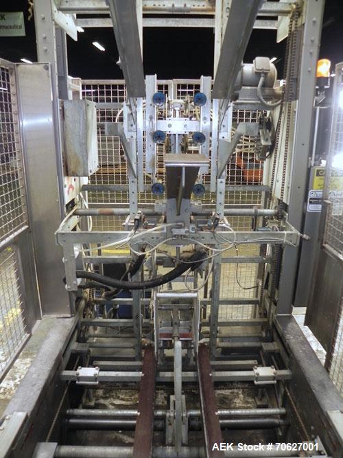 Used SWF Model 1T4 Trayformer. Stainless steel frame capable of speeds up to 35 trays per miniute depending on case size.Has a tray size range:7" to 34" long, 8-1/8" to 22" wide, 1" - 12" deep with p...