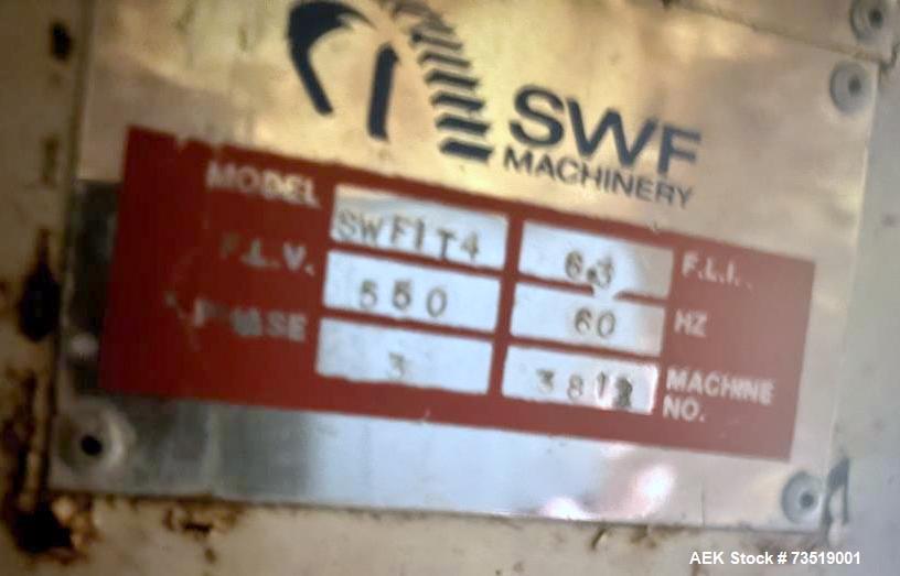 Used SWF Glue Seal Tray Former, Model IT4. Machine is capable of speeds up to 35 Trays per minute (depending on case size). Has a tray size range: 7" to 34" L, 8-1/8"-22"W, 1"-12"D w/ proper change p...