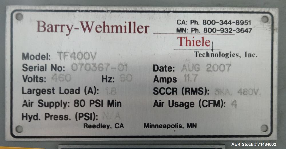 Used SWF (Thiele) Model TF400V Automatic Hot Melt Glue Tray Former