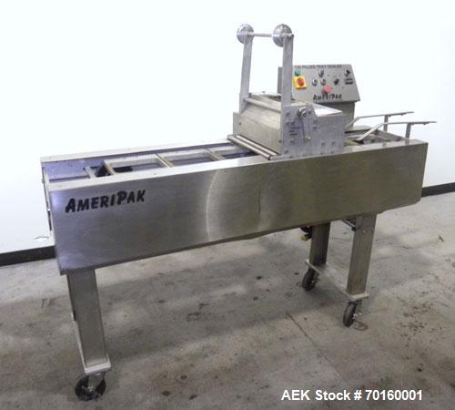 Used Ameripak Filled Tray Sealer, Model 145. Capable of speeds up to 30 trays per minute depending on tray size, material, and feeding capaility. Single parent roll, 3’’ I.D. core, maximum roll capac...